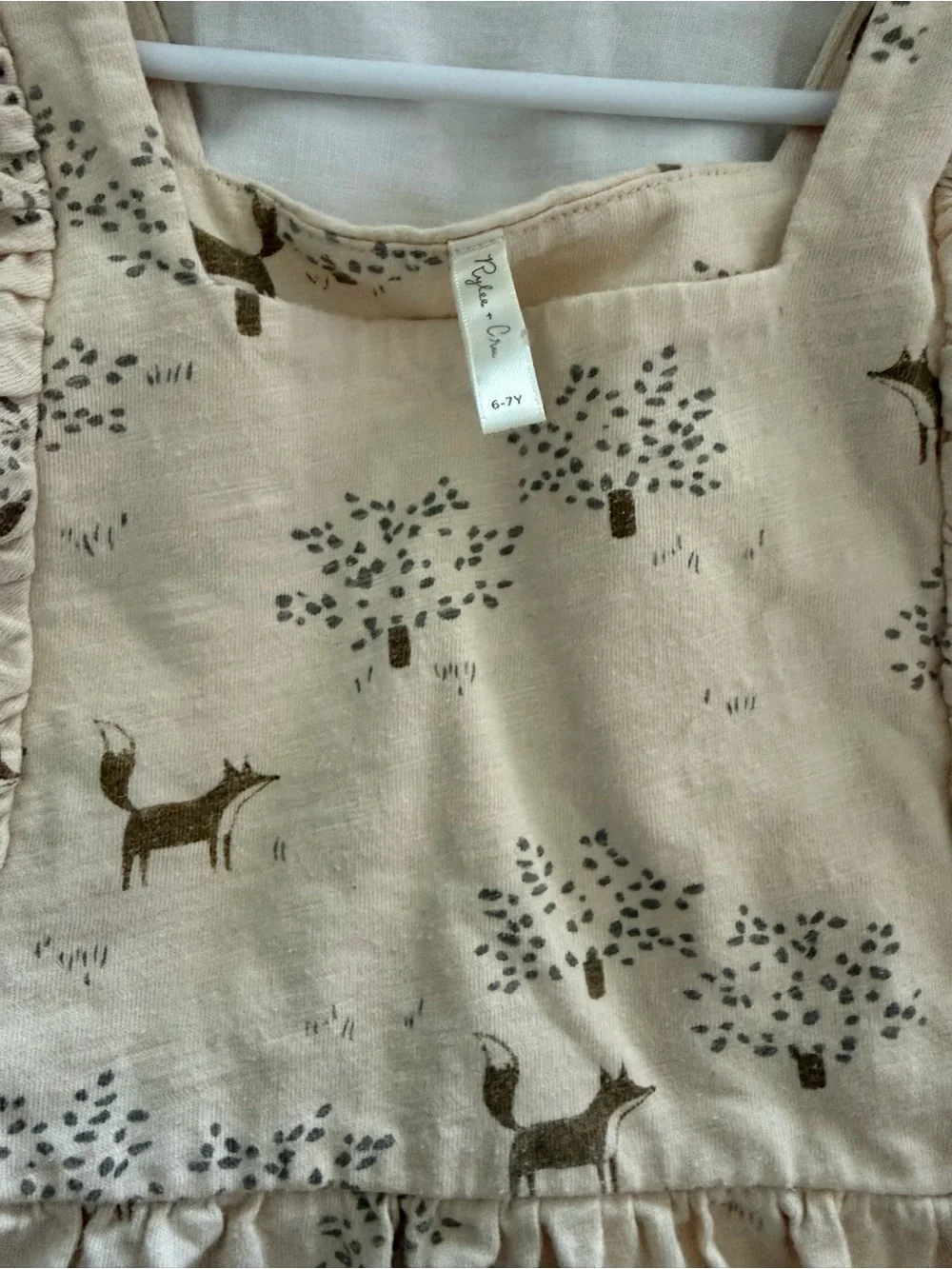 Rylee + Cru Beige Deer Print Puff-Sleeve Kids Dress